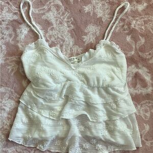 White Textured Ruffle Cami Top